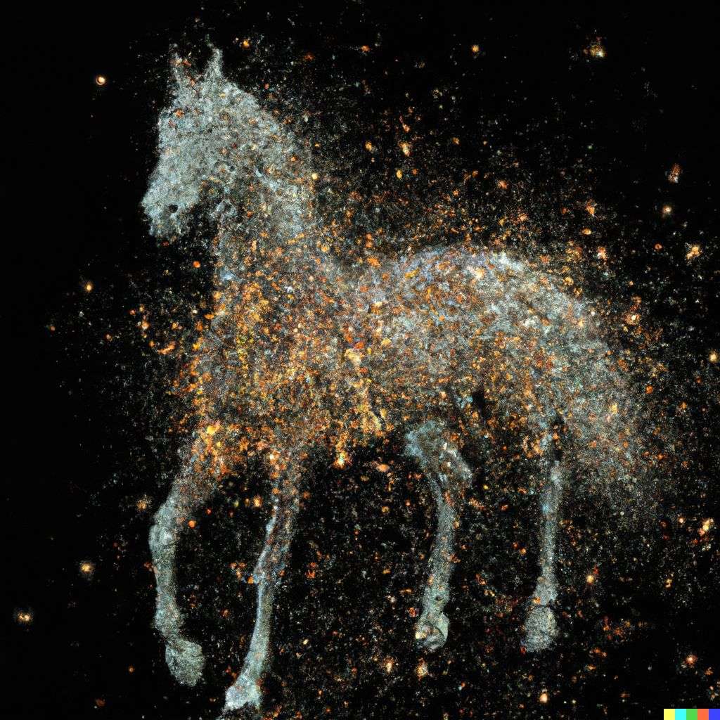 a horse, covered in exploding crystals